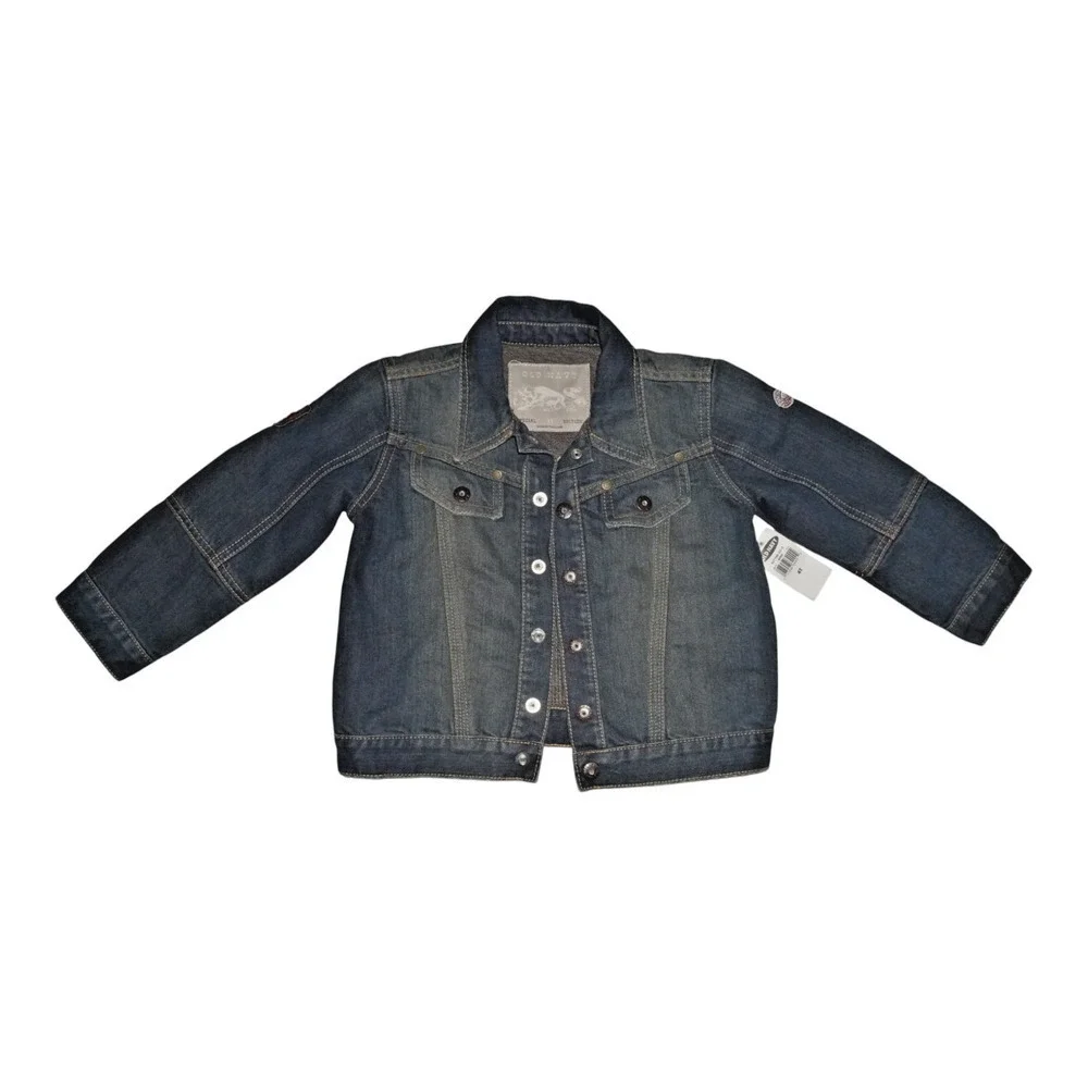 Old Navy Special Edition Denim Jacket Boys 4T NWT Patches Distressed Vintage Loo